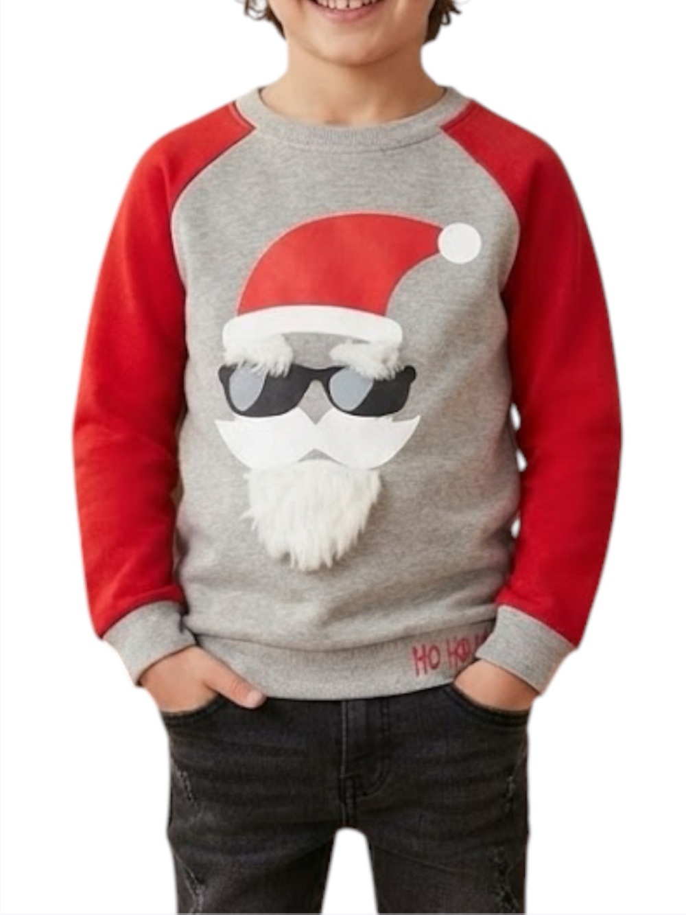 PRIMARK Preppy Y2K Cool Santa Sweater With 3D Beard & Eyebrow Red Boys 12-13Y